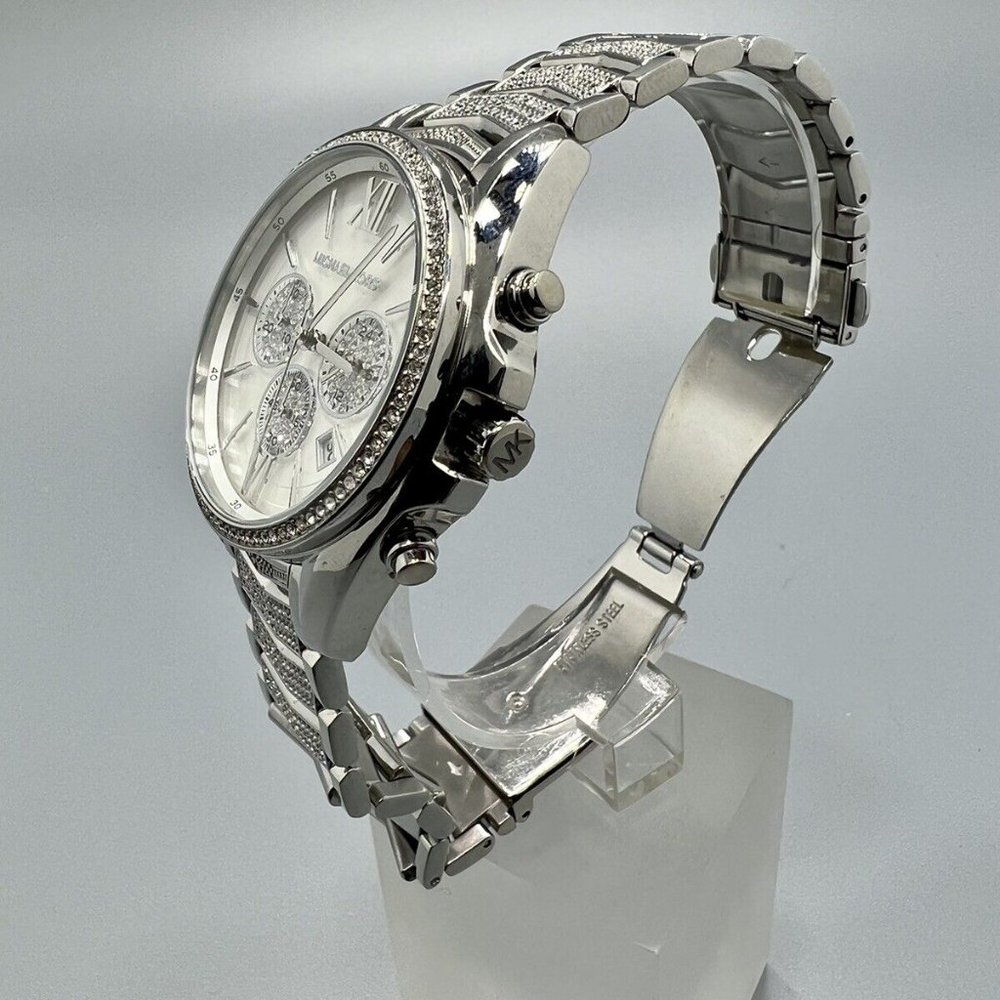 MICHAEL KORS Women's Chronograph Whitney Stainless Steel Pavé Bracelet Watch - Picture 2 of 6